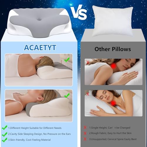 Cervical Neck Pillow for Neck Pain Relief, Ergonomic Contour Orthopedic Cooling Odorless Memory Foam Pillow, High-Density Slow Rebound, Support Side Back Stomach Sleepers with Washable Pillowcase