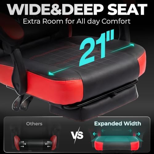 N-GEN GAMING Big & Tall Gaming Chair with Footrest and Lumbar, Red Black