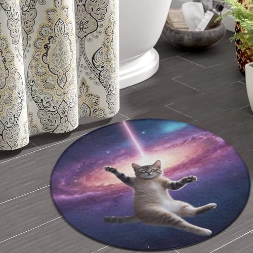 Circular Rugs Large Modern Round Area Rug Fashion Decor Mat for Home Office Funny Space Cat
