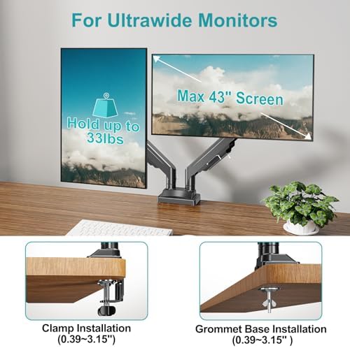 MOUNT PRO Ultrawide Dual Monitor Arm for Max 43" Monitor, Holds up to 33lbs