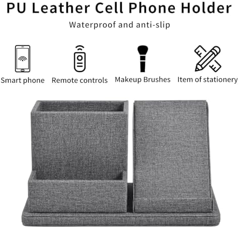Multi-Function Pen Holder,Pencil Cup,PU Leather Desk Organizer,Grey