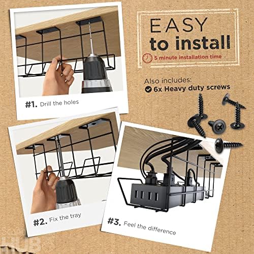 Scanfield Under Desk Cable Organizer Wire Tray, Set of 2x12 inch, Black