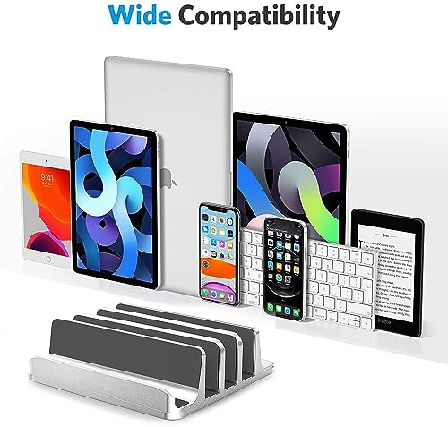Vertical Laptop Stand for Desk [Updated Version],3-Slot Space-Saving Aluminum Desktop Stand Holder with Adjustable Dock Size Compatible for All MacBook/HP/Dell/Surface/Samsung/Chrome Book(Silver)