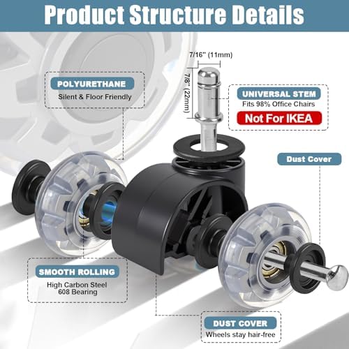 11x22 mm Office Chair Wheel Replacement(Set of 5)