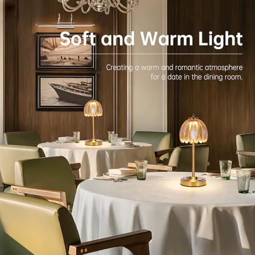 Shenmoyl Tulip Table Lamp with 5000mAh Battery & Touch Control, Cordless Table Lamp with 3 Colors, Dimmable Rechargeable Table Lamps for Bedroom, Nightstands, Living Room, Entryways (Amber Tulip)