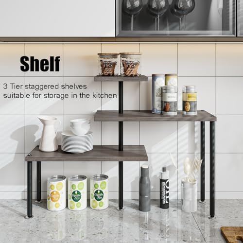 3 Tier Adjustable Countertop Organizer Corner Shelf