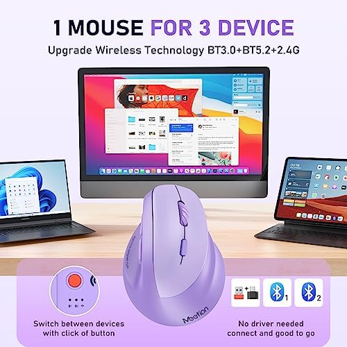 MEETION Ergonomic Wireless Mouse, Bluetooth Vertical Mouse with RGB, Purple