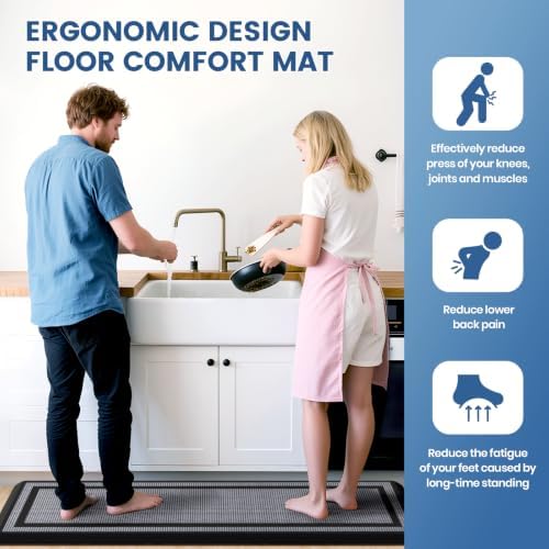 2PCS Kitchen Rugs Cushioned Anti-Fatigue Kitchen Mats Comfort Standing Mat