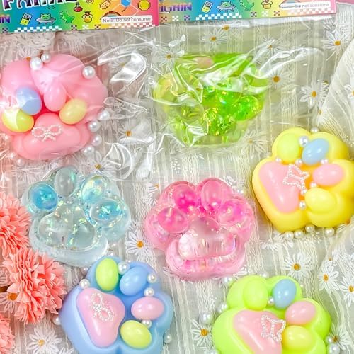 4Pcs Taba Squishies Paw, Cat Paw Squishies Toy, Clear Sticky Squeeze Toys