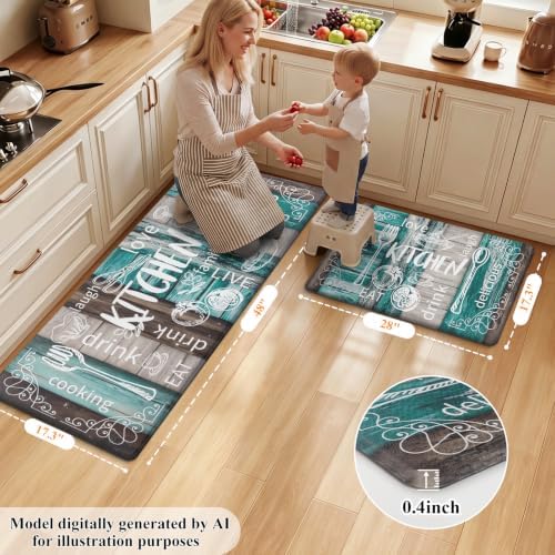 HEBE Anti Fatigue Kitchen Rugs Set of 2, Cushioned Kitchen Mats for Floor