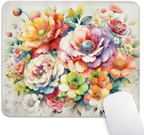 Vintage Watercolor Flower Bouquet Peony Mouse Pad, Retro Floral Desk Mat