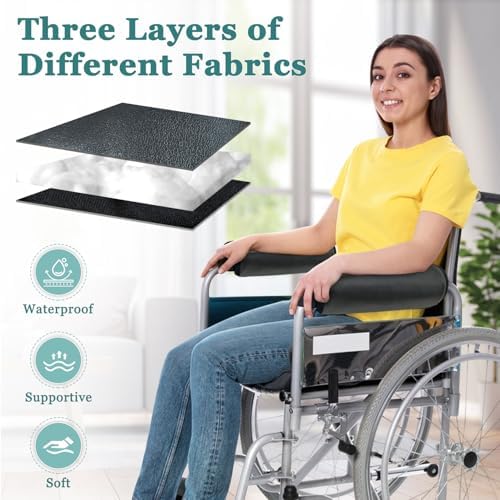 Wheelchair Arm Cushions-Wheel Chair Armrest Covers Transport Chair Arm Rest Support Pads Office Chair Padded Accessories Soft Easy Clean PU and Plush Double Sided, Thickened (2 PCS)