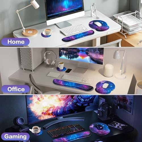 Desk Pad Galaxy, Mouse Pad with Wrist Rest, 3-in-1 Wrist Support Mousepad