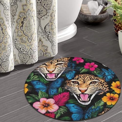 Highly Premium Quality Floor Mat, Office Chair Decor Mat, Room Sofa Yoga Soft Round Carpet Jungle Florals Cheetah Leopard Print, 24inch