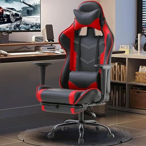 PC Gaming Chair with Footrest, Ergonomic Home Office Chair with Lumbar Support & Headrest Pillow, Red