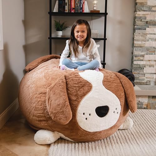 Big Joe Wild Things Foam Filled Animal Bean Bag Chair with Removable Cover, Kenny Canine Snugglepuff, Soft Faux Fur, 4 feet Big