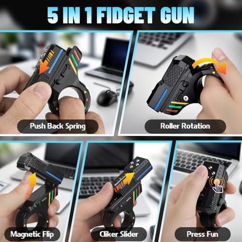 Fidget Spinner Toy for Kids Adults, 3D Fidget Slider Ring, EDC Fidget Spinner Desk Toy for Stress Relief, Hand Roller Gifts for Office Classroom Boys Men, 5 in 1, Plastic