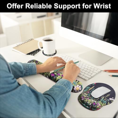 Keyboard Wrist Rest Mouse Pad with Wrist Support, Gaming Mousepad with Non-Slip Base, Ergonomic Mouse Wrist Arm Cushion Support for Home Office Laptop Computer, Easy Typing for Pain Relief, Grass
