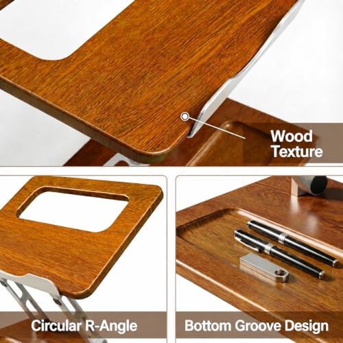 Adjustable Laptop Desk Stand Wood with Storage Slot