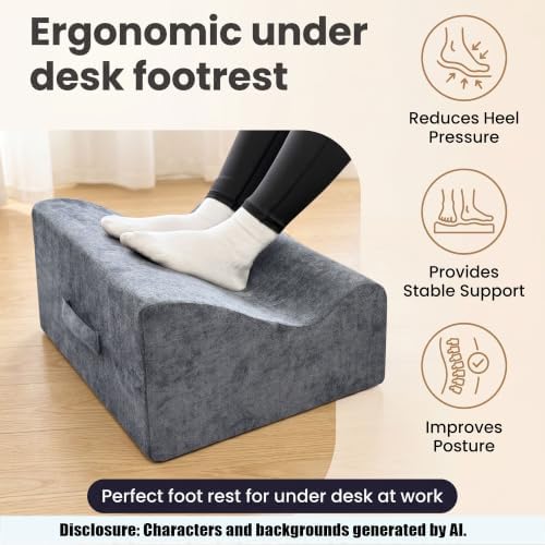 Large Foot Rest for Under Desk at Work, Footrest with Washable Cover for Office,Multifunctional Home Footrest,Dark Gray+AA