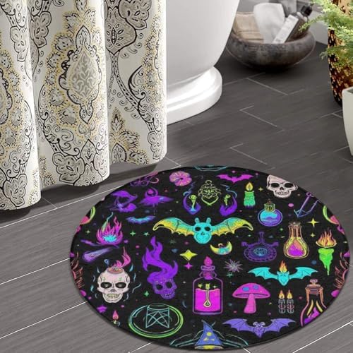 Home Decor Non Slip Kitchen Office Circle Rug, Machine Washable Modern Round Area Rug, Room Sofa Yoga Soft Round Carpet Halloween Goth Witchy Witch