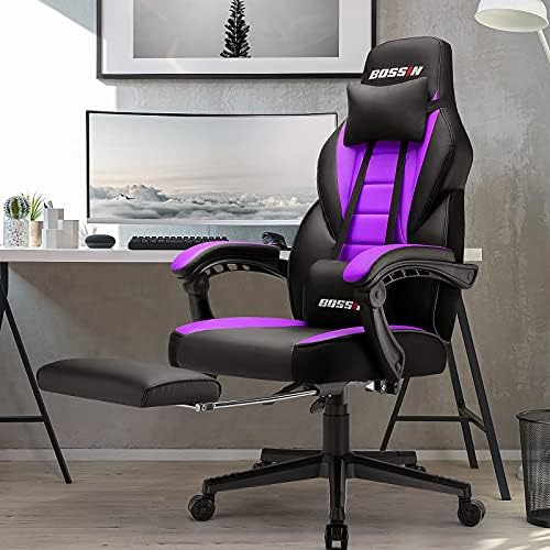 BOSSIN Massage Gaming Office Chair, 400LBS High Back Computer Chair with Footrest and Headrest, Adjustable Swivel Silla Gamer, Ergonomic Heavy Duty, Big and Tall Chair with Lumbar Support