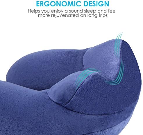 Inflatable Travel Pillow for Airplane, Soft Velvet Inflatable Travel Neck Pillow for Airplanes, Train, Car, Home and Office with Packsack & Comfortable Velvet - Blue