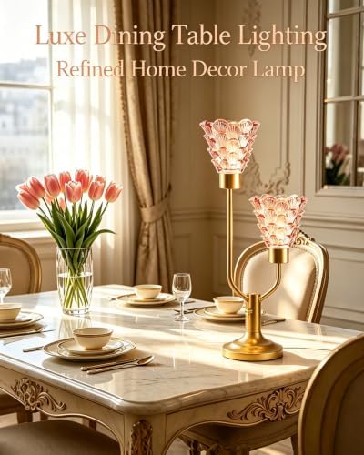 Mid Century Modern Table Lamp Dimmable Vintage Pink Glass Lamp Gift