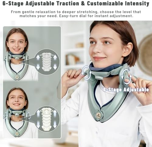 Zenopax Neck Stretcher Cervical Traction, Adjustable Neck Traction Device, Neck Stretcher for Neck Pain Relief with Dual-Adjustable Chin Rest, Ergonomic & Breathable for Home Use, Office(Olive Green)