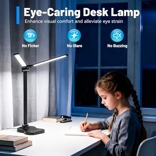 Desk Lamps for Home Office, LED Dorm Lamp, Black