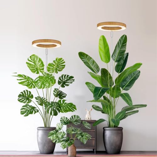 yadoker Grow Light for Large Indoor Plants, Full Spectrum LED Plant Light, Height Adjustable for Tall Plants, Auto On/Off Timer, 5V Safe Low Voltage Wood Grain Grow Lamp for Home & Office