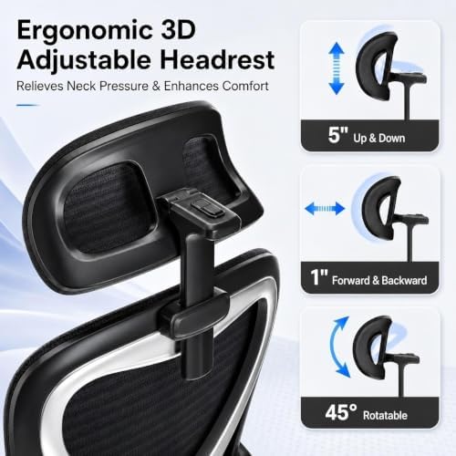 Ergonomic Office Chair for Long Hours and Back Pain Relief, Space-Saving Design with Adjustable Lumbar Support, Flip-Up Arms, 3D Headrest, Tilt & Rock, 330 LBS, Black/Silver