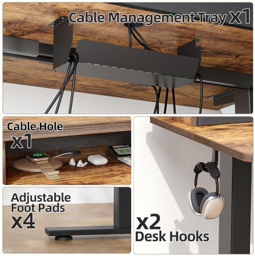 TIQLAB 55''*28''Standing Desk with Drawers&Cable Management, Rustic Brown