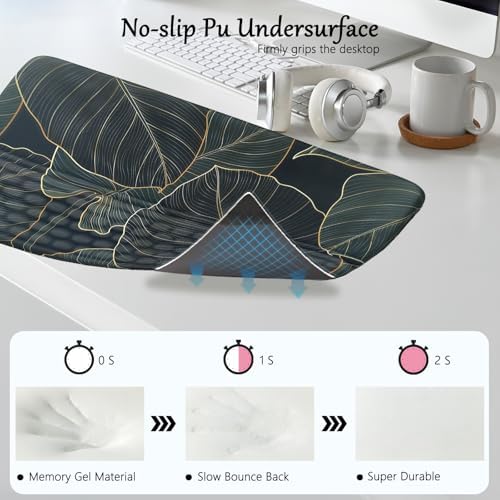 Keyboard Stand with Wrist Rest Green Leaves Keyboard Pad with Wrist Support Keyboard Wrist Rest for Computer Keyboard Stand for Desktop Ergonomic Keyboard Tilt Riser for Desk Office Home Gaming Room