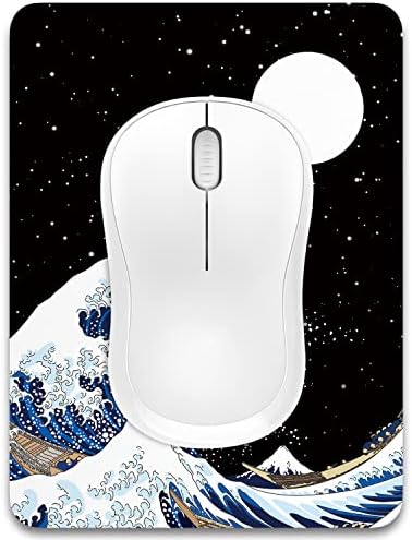 Dapesuom Small Mouse Pad, 6 x 8 Inch Thick Rubber Premium-Textured Non-Slip Portable & Washable Mini Mouse Mat for Women Men Wireless Laptops Keyboard Tray Gaming Computer Office Travel, Waves & Moon