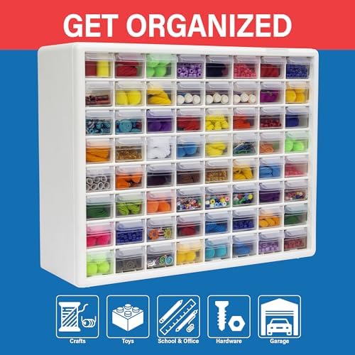 Akro-Mils 64-Drawer Plastic Storage Cabinet, 20" W x 6" D x 16" H, White