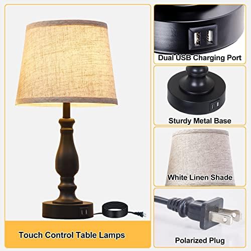 EJIAXIN Table Lamps Set of 2, Bedside Nightstand Lamps with USB Charging Ports,Dimmable Touch with Linen Fabric Lampshade, Modern Small Lamp for Bedrooms, Living Room (Bulbs Included)