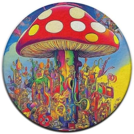 Machine Washable Modern Round Area Rug, Room Sofa Yoga Soft Round Carpet, Home Decor Non Slip Kitchen Office Circle Rug Trippy Mushroom Magic Art, 60inch