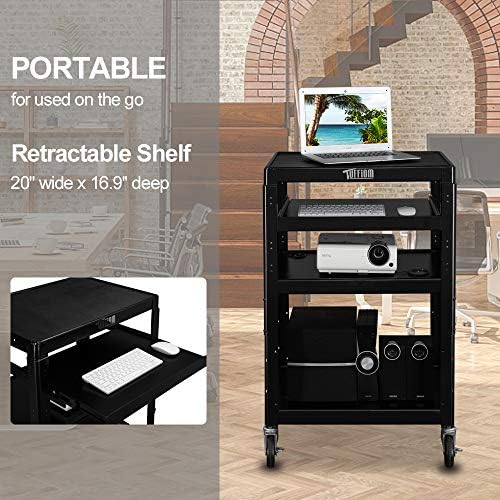 TUFFIOM AV Presentation Cart for Video Projector Laptop Computer, Mobile Workstation Utility Media Cart for School Classroom Office, Rolling Storage Stand with Keyboard Shelf