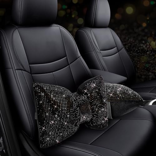 2 PCS Bling Car Pillows,Rhinestones Bowknot Car Headrest Pillow,Black