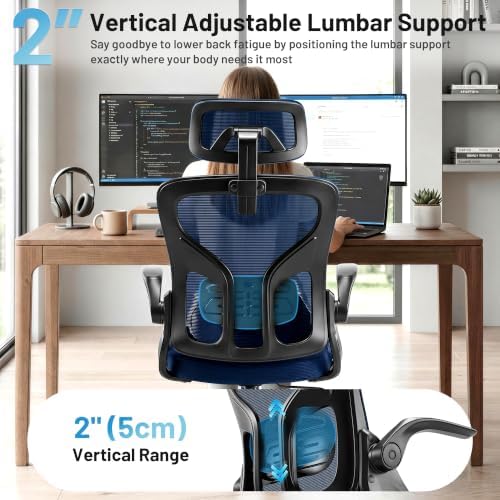 Office Chair Ergonomic Desk Chair with Adjustable Headrest Lumbar Support, High Back Breathable Mesh Chair with 120° Tilt & Flip-Up Armrests, Swivel Comfy Task Computer Chair for Work, Study