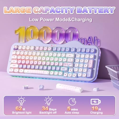 YUNZII C98 Cute Wireless Mechanical Keyboard(Purple Mao, Candy Switch)