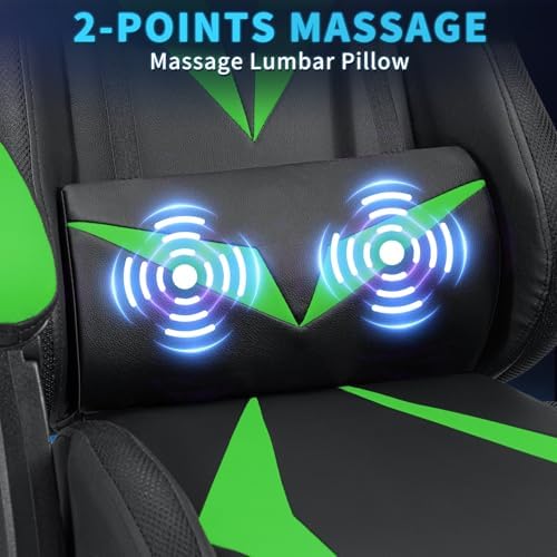 RGB Gaming Chair with Massage & Footrest Racing Style Computer Chair-Green