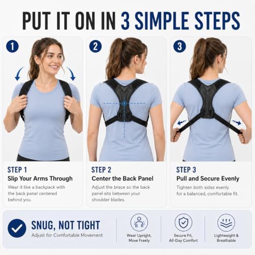 Posture Corrector for Women and Men, Adjustable Upper Back Brace with Shoulder Pads, Back Straightener for Rounded Shoulders & Daily Posture Support (Extra Large)