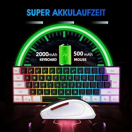 Snpurdiri 2.4G 60% Wireless Gaming Keyboard and Mouse Combo (White-Black)