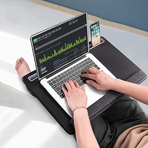 Extra Large Lap Laptop Desk - Full PU Material Mouse Pad Gaming Tray - Portable LapDesk with Phone Holder & Wrist Rest for Notebook, MacBook, Tablet, Bed, Sofa(Black, Fit Up 17.3-in Laptops)