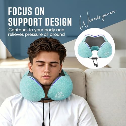 SkytraxComf® Travel Neck Pillow with Hood for Privacy on Long Flights