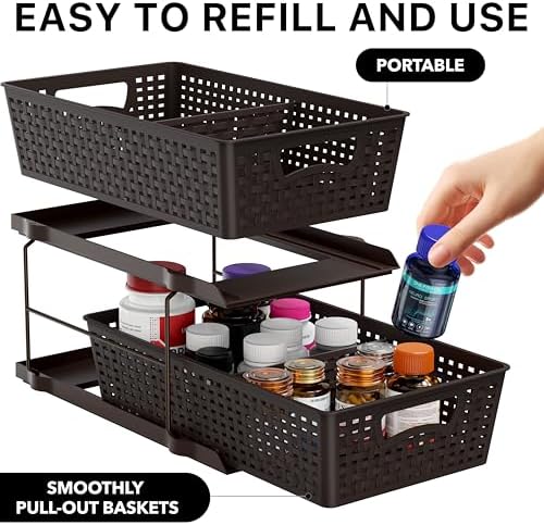 Simple Houseware 2 Tier Pull-Out Sliding Drawer Under Sink Storage, Brown