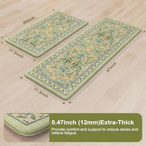 Collive Anti Fatigue Mats for Kitchen Floor, Green Kitchen Sink Rugs
