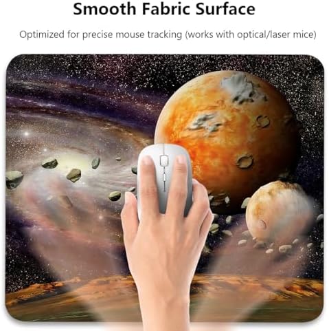 Outer Space Planets Mouse Pad 9.5"x 7.9", Reinforced Stitched Edges, Durable Anti-Slip Gaming & Office Mat Desk Decor, Galaxy Universe Stars Deep Sky Objects Stones Astronomy